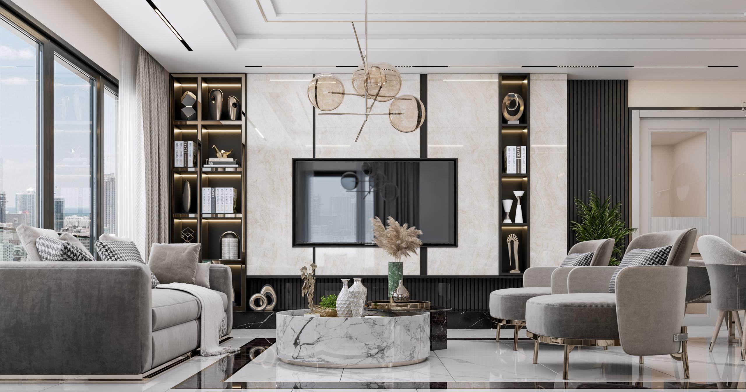 Luxury TV wall with modern lighting