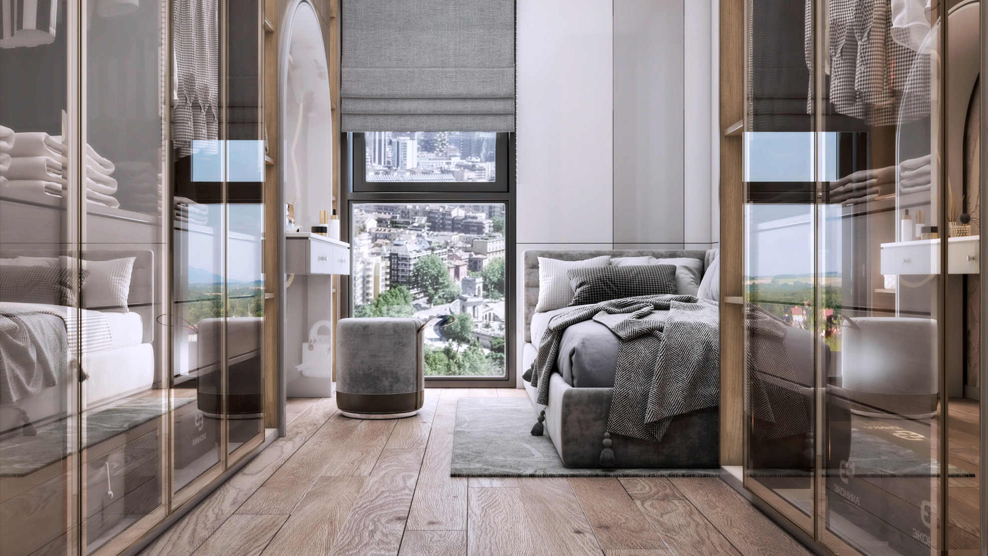 Bedroom with wardrobe and calm palette